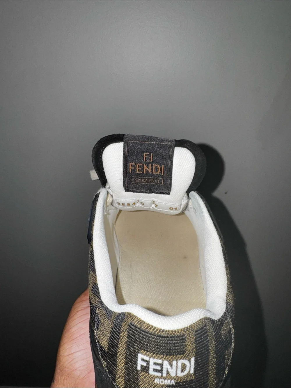 Fendi Brown and Black FF Logo Low-Top Sneakers with Cream Laces
